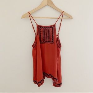 Open-Back Orange and Black Embroidered Tank Top